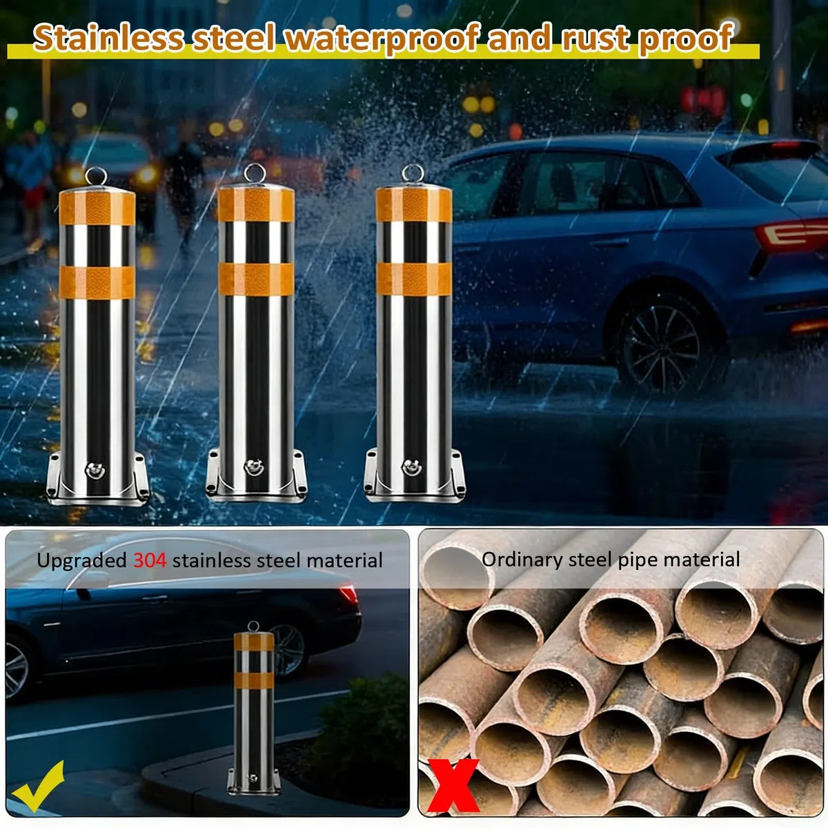 Barriere Parcheggio Dissuasore Di Sicurezza In Acciaio Inossidabile 304, Rimovibile E Bloccabile, Set Da 2 Dissuasori Da Parcheggio - Barriera Traffico Per Interni Ed Esterni(100x7.6cm/39.4x3in)
