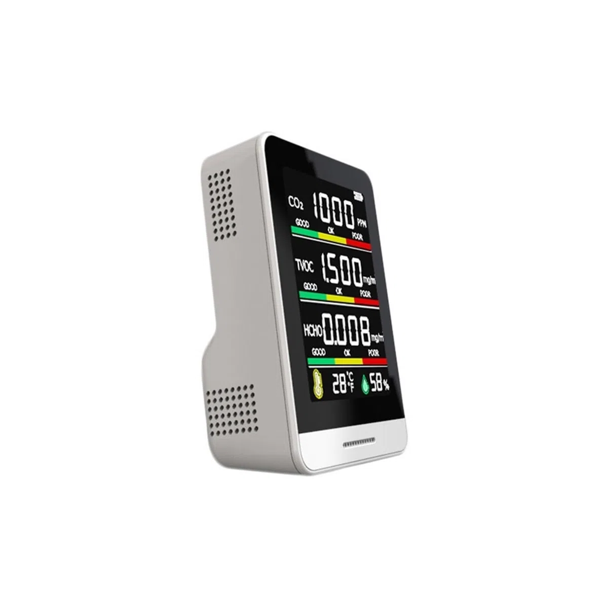 Rilevatore Gas, Rilevatore di CO2 5 in 1 Rilevatore di qualità dell'aria Rilevatore di anidride carbonica Tester di umidità della temperatura digitale portatile Misuratore di CO2 HCHO TVOC,per casa u