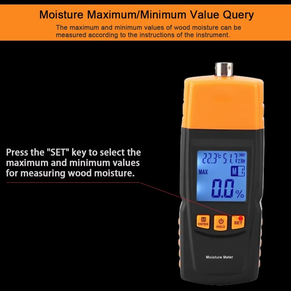 Igrometro Digitale, Akozon GM620 Legno Tester Misuratore Rilevatore Umidità con LCD Digitale 2~70% RH -10-60 ℃ Igrometro per Legno Bambù Carta Tappeti