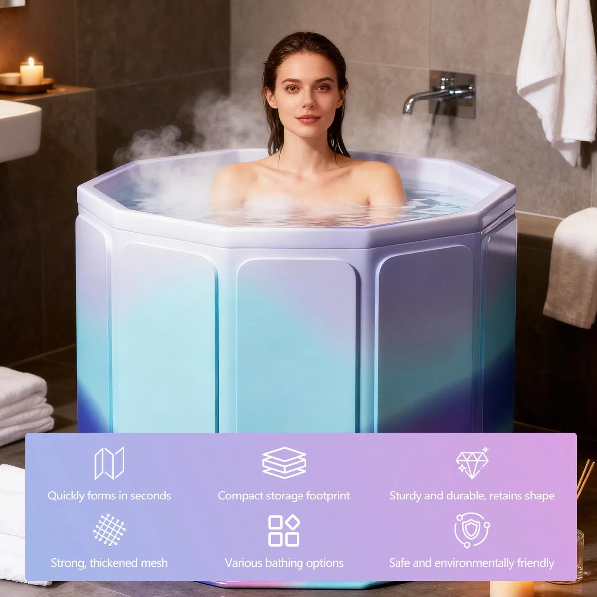 Vasca Da Bagno Pieghevole, 80x70 cm (LxA) Vasca Da Bagno Portatile Per Bagni Caldi E Freddi Per Piccoli Bagni Doccia Spa E Benessere Bagno Di Ghiaccio Vasca Di Ghiaccio Per Adulti