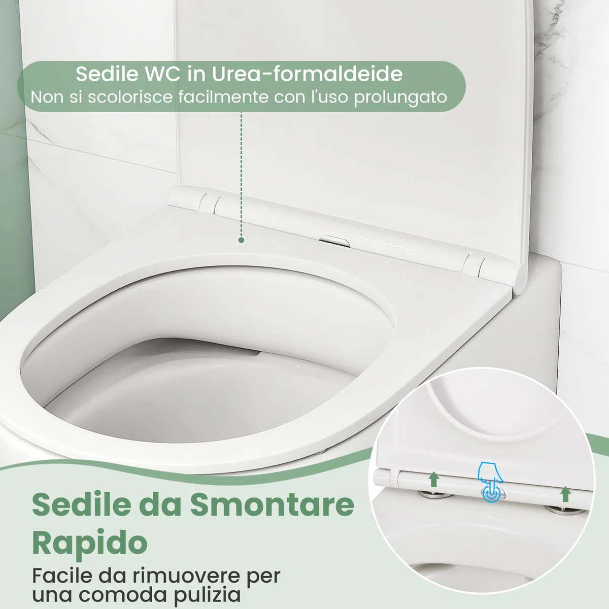 COSTWAY Sanitari Bagno a Muro, Sanitari Bagno Sospeso con Sistema di Doppio Scarico, Meccanismo di Chiusura Ammortizzata e Accessori di Montaggio, Facile da Pulire