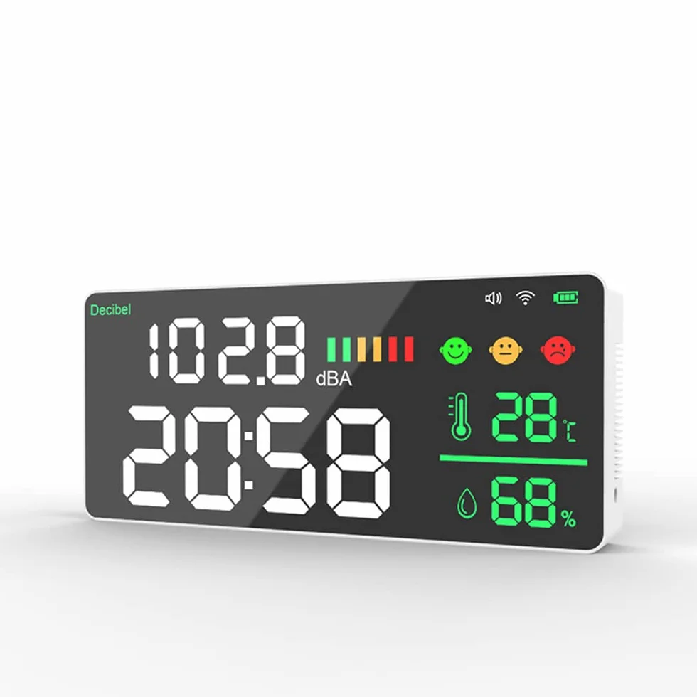 WiFi Decibel Meter 4in1 Temperatura Umidità Decibel Test Sveglia 11 pollici LED Display Colore Collegamento Intelligente APP Controllo Rumore Decibel Meter