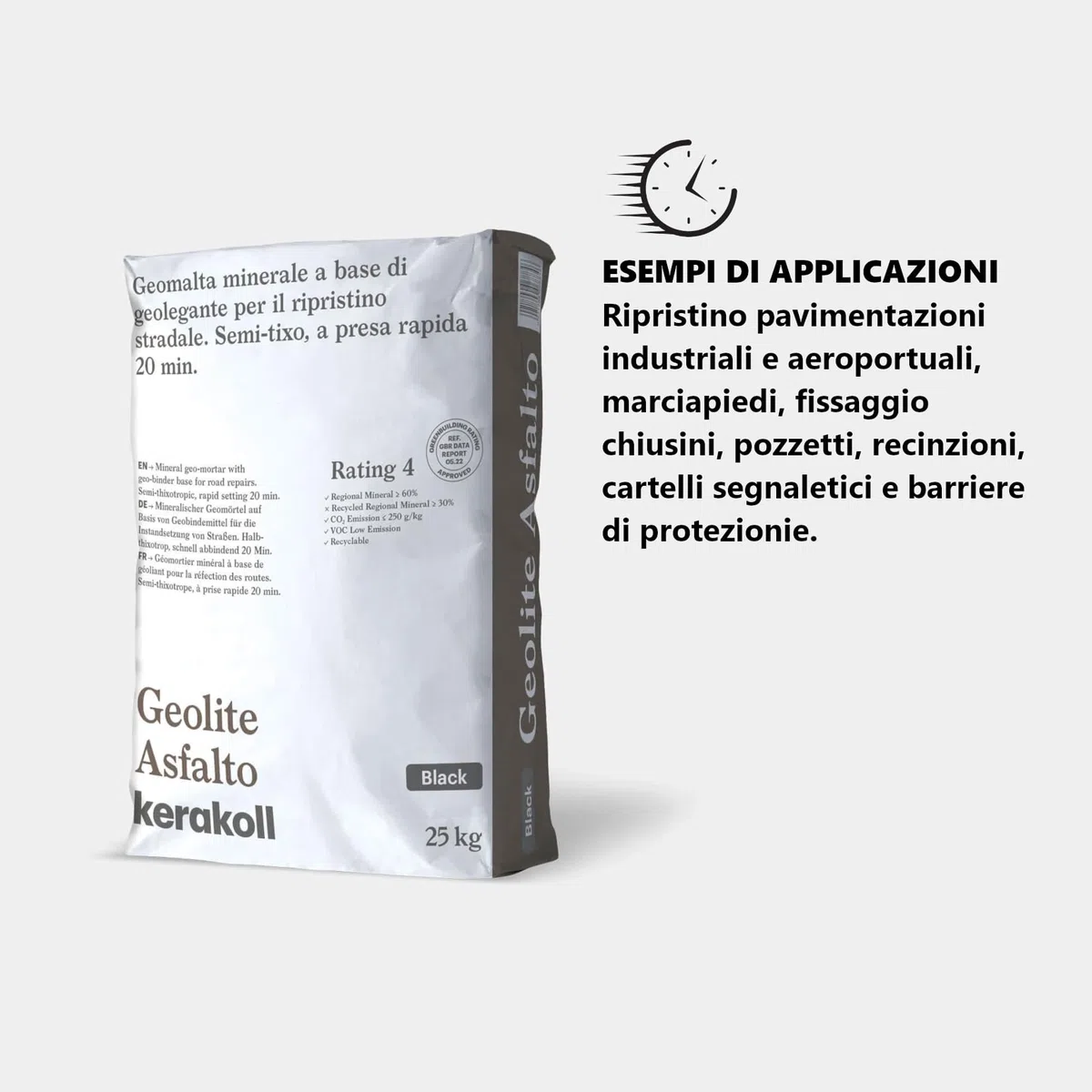 Kerakoll Geolite Asfalto Geomalta per Ripristino Stradale Presa Rapida 20 minuti Confezione 25kg