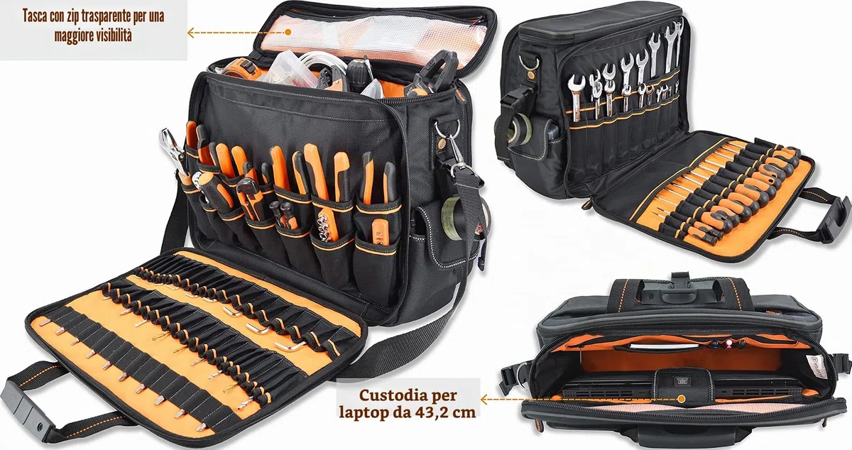 WELKINLAND Borsa porta attrezzi da elettricista, 88 tasche, per elettricisti, tecnici, HVAC e computer portatili