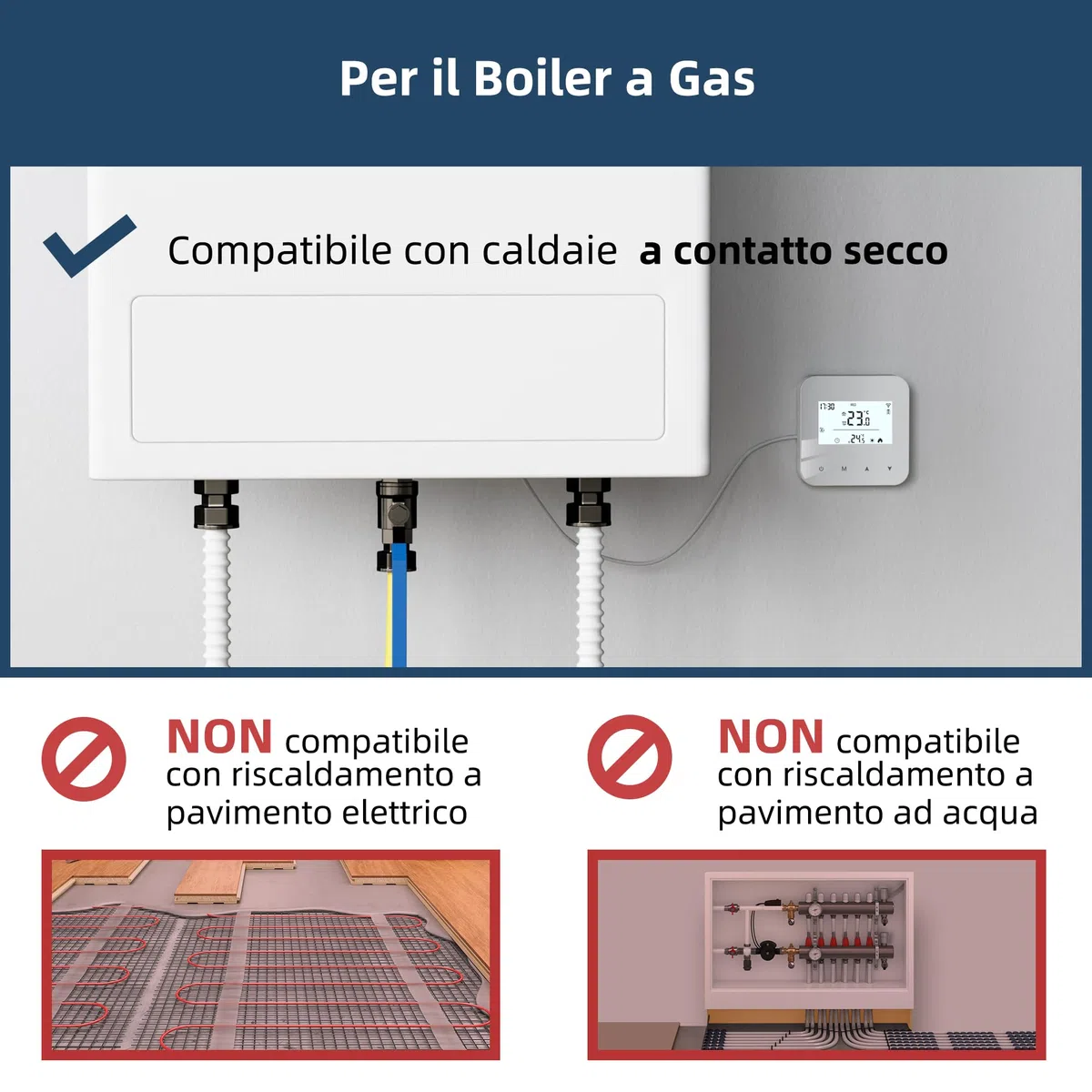 Termostato WiFi alimentato a batteria, termostato intelligente Tuya programmabile, compatibile con il controllo vocale Alexa e Google Assistant, l'app può condividere i dispositivi, bianco