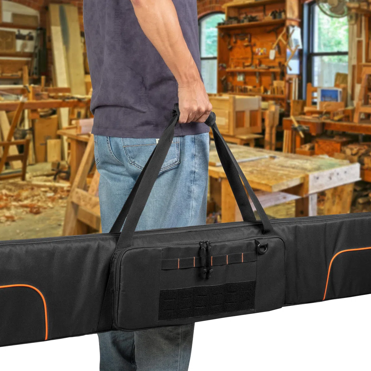 Rexmica Borsa per 2 Guide per Seghe Circolari, Porta Binario Guida Imbottita - Fino a 150 cm, Borsa per il Trasporto di Binario Guida con Ampia Tasca con Cerniera e Maniglia, Nero (Solo Borsa)