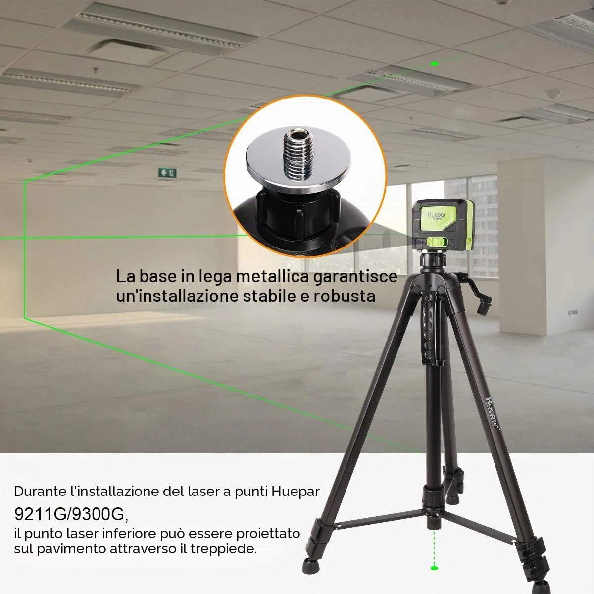 Huepar Treppiede 1,6 m Treppiede in alluminio per livella laser, con livella a bolla, con filettatura maschio da 5/8 "-11 e adattatore per vite da 1/4" -20, Borsa per il trasporto inclusa - TPD16