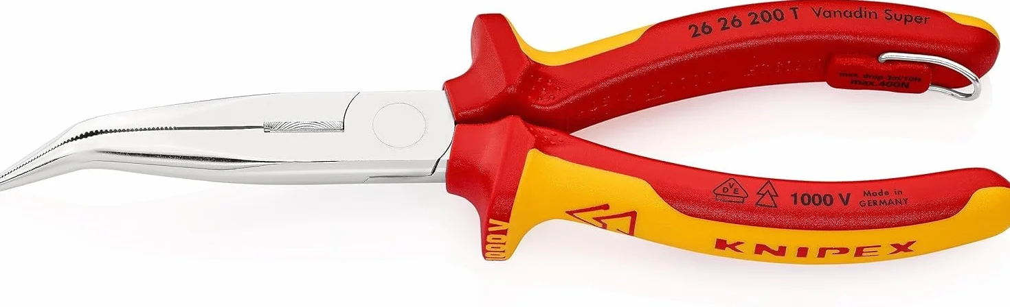 KNIPEX Pinza per meccanica - con becchi mezzotondi con tronchese (pinza a becchi di cicogna) cromata isolante con manici rivestiti in, 26 26 200 T