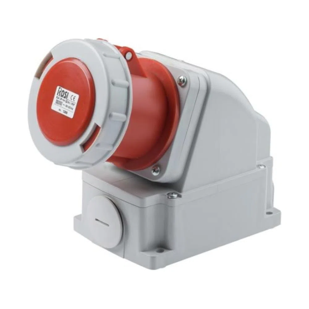Presa industriale da parete, 380V 400V 415V, 4 poli 3P+T, 63A, IP67 - Rosi 1001268