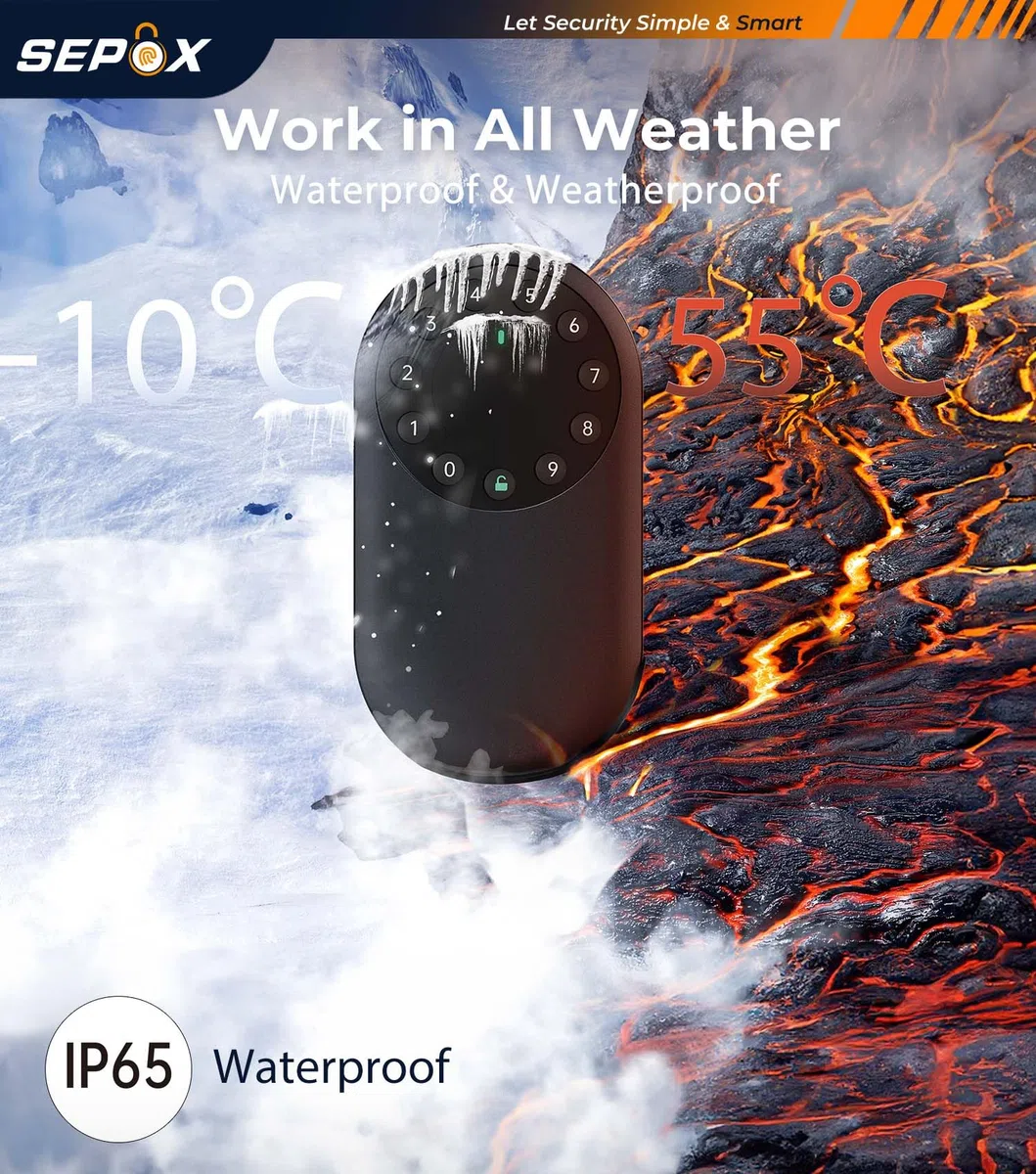 SEPOX Smart Key Lockbox, cassetta di sicurezza portatile e da parete per esterni, con Bluetooth e controllo tramite app, in alluminio, resistente alle intemperie, tastiera anti-peep, gancio rimovibile