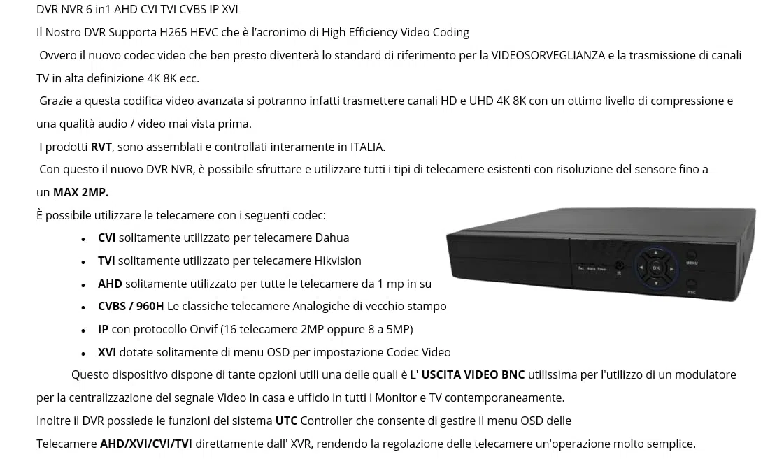 DVR 16 CANALI DI INGRESSO BNC Full HD IBRIDO 6 IN 1 Telecamere IP COMPATIBILE P2P App Xmeye