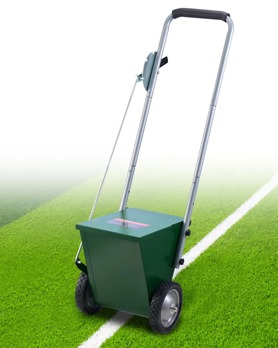 VEVOR Segnalinee a Secco per Campi da Gioco, 2 Ruote, Linee 50-100 mm, Segnalinee Regolabili, con Maniglia di Regolazione in Gomma, Capacità Polvere 11,3 kg, per Baseball Infield, Verde