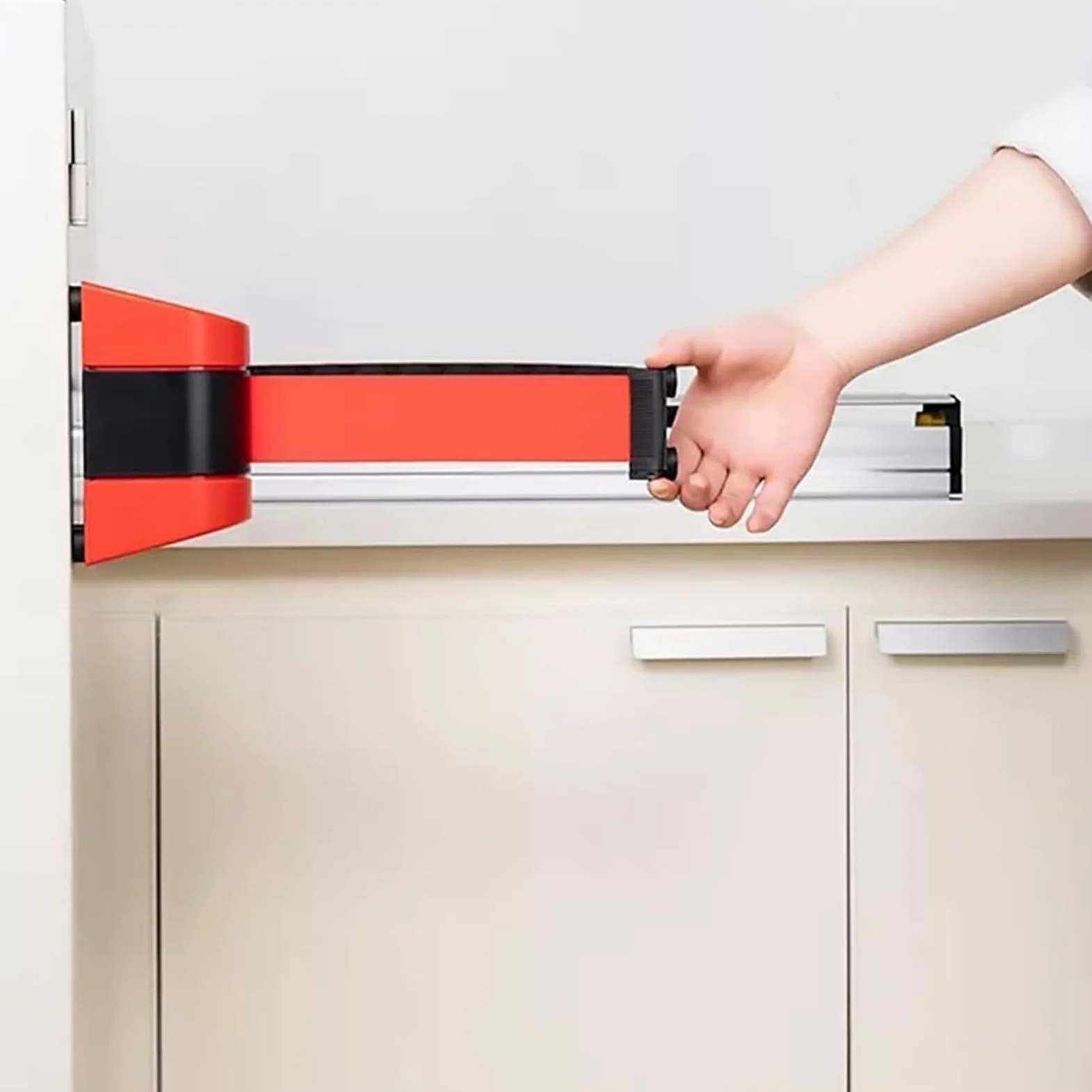 Barriera Magnetica per Cintura Retrattile montata a Parete, Nastro barriera barriera per Cintura Retrattile di Sicurezza montata a Parete, Striscia Rossa/Bianca(10m/32ft)