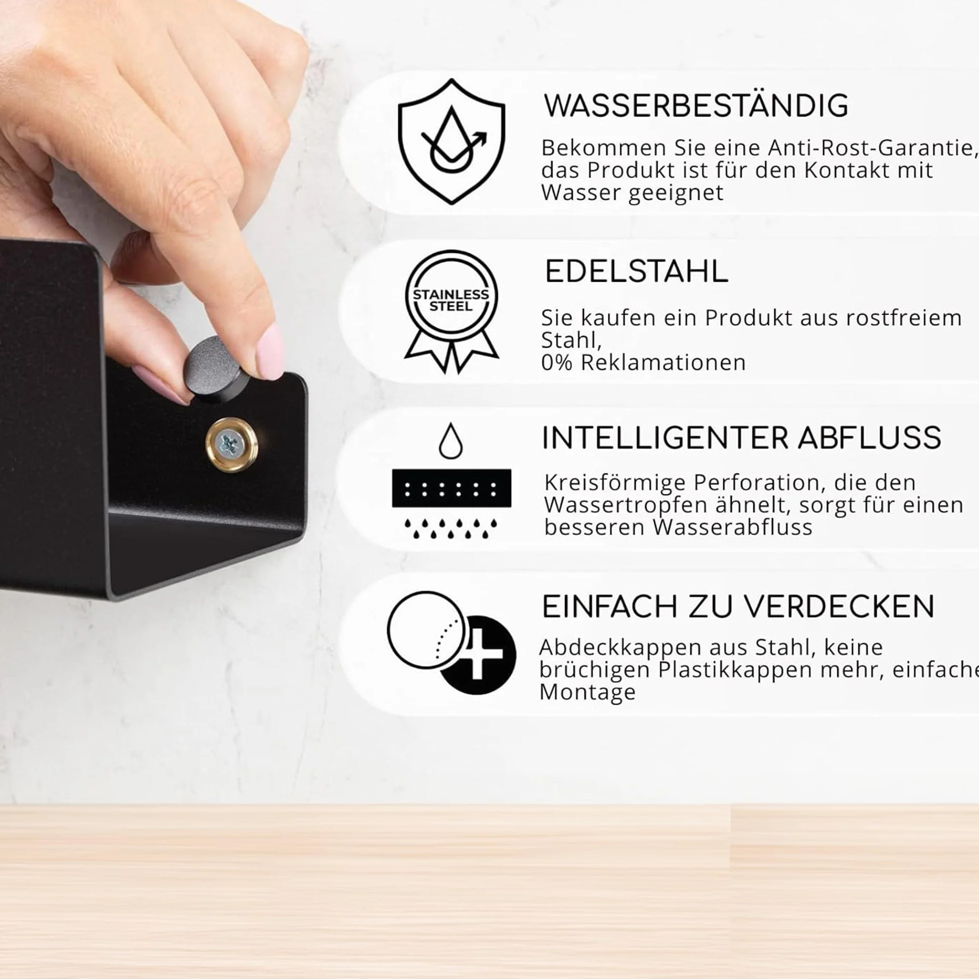 DABSTORY Mensola da Doccia Mensole Supporto per Accessori Bagno da Parete Impermeabile e Antiruggine Porta Shampoo Cosmetici Bagnoschiuma Opaco Organizzatore da Parete Nero 40cm