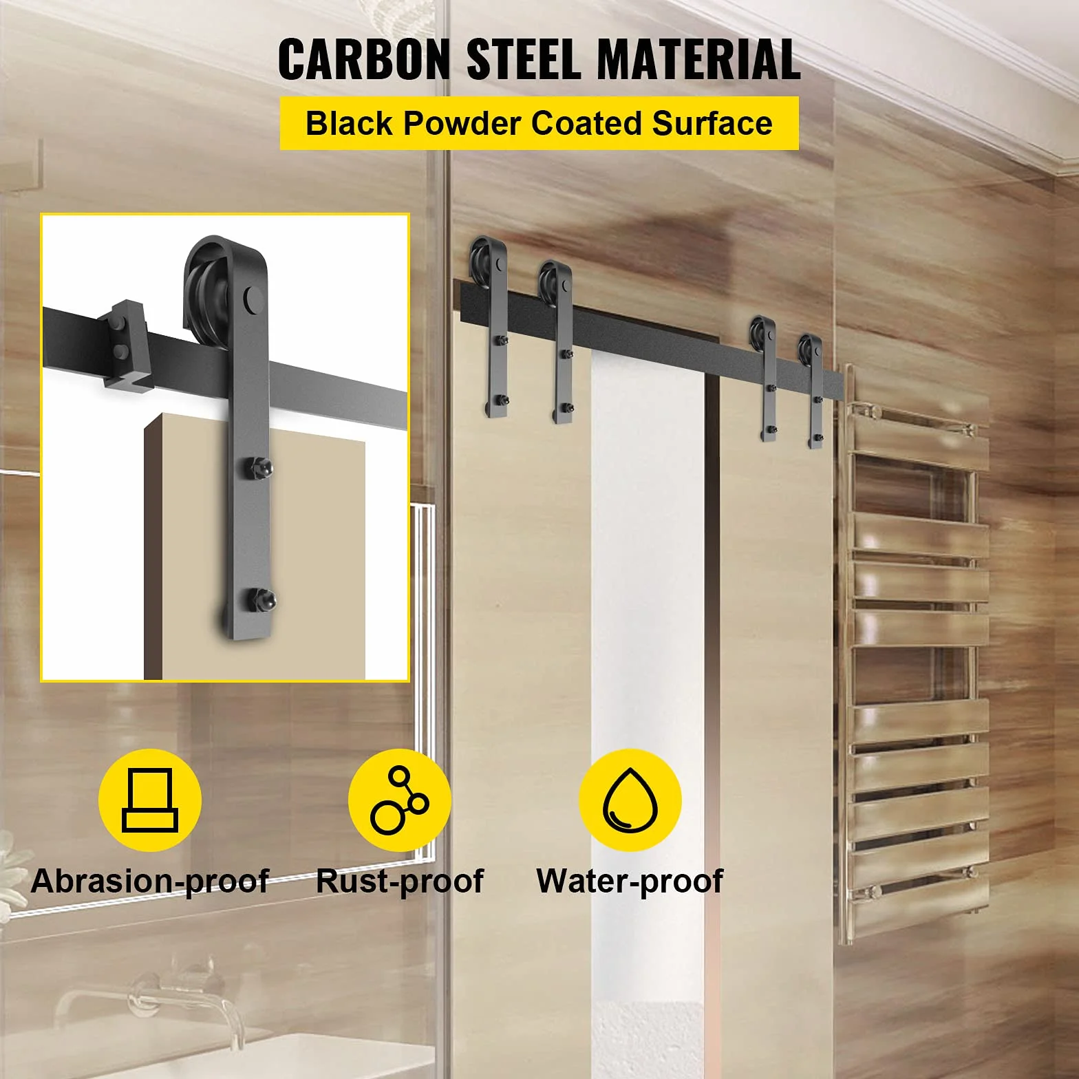 VEVOR gcm-do2 scorrevole 3,5 m, kit hardware doppio portante 150 kg, binario per fienile in acciaio al carbonio, spessore 4-4,5 cm e pannello porta largo 1,8 m, nero