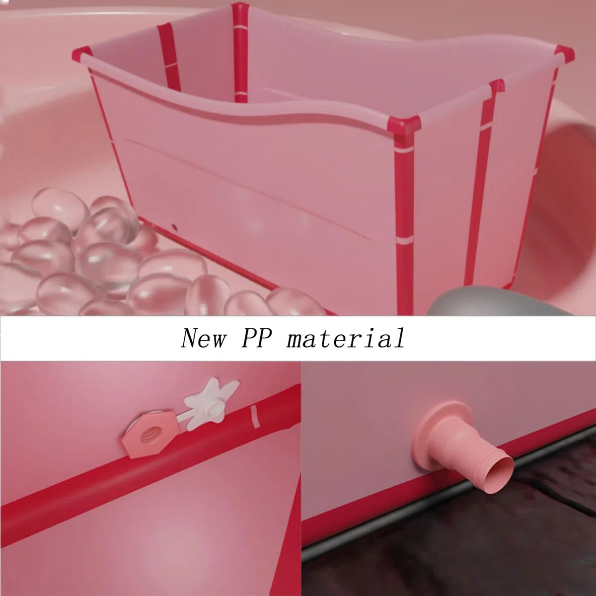 Vasca d'Acqua Mobile, Vasca da Bagno Pieghevole Indipendente, Vasca da Bagno Pieghevole, Sauna per Adulti, Secchio Rettangolare, Durevole Facile da Riporre(Color:Rosa)