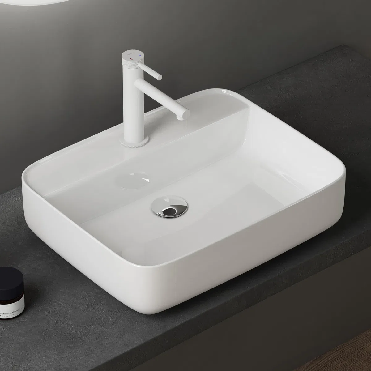 doporro Lavabo da Appoggio 50x40x13,5cm, Lavandino Bagno Brüssel107 in Ceramica con Nano Rivestimenti inclusi, Bianco