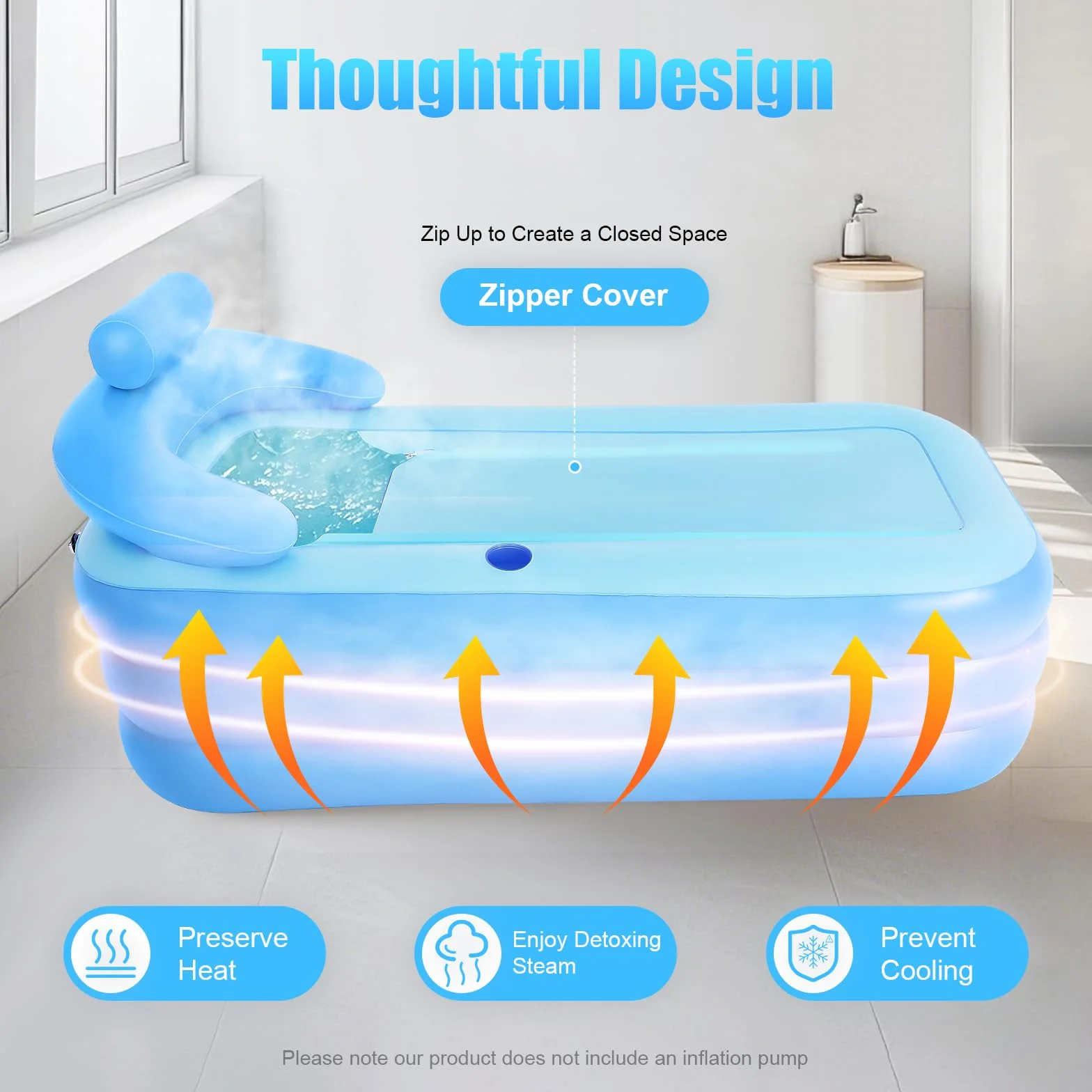 Vasca da bagno gonfiabile, in PVC, pieghevole per esterni, con schienale ergonomico e braccioli, vasca da bagno mobile, autoportante con copertura per persone meno di 1,85 m e 100 kg, 160 x 84