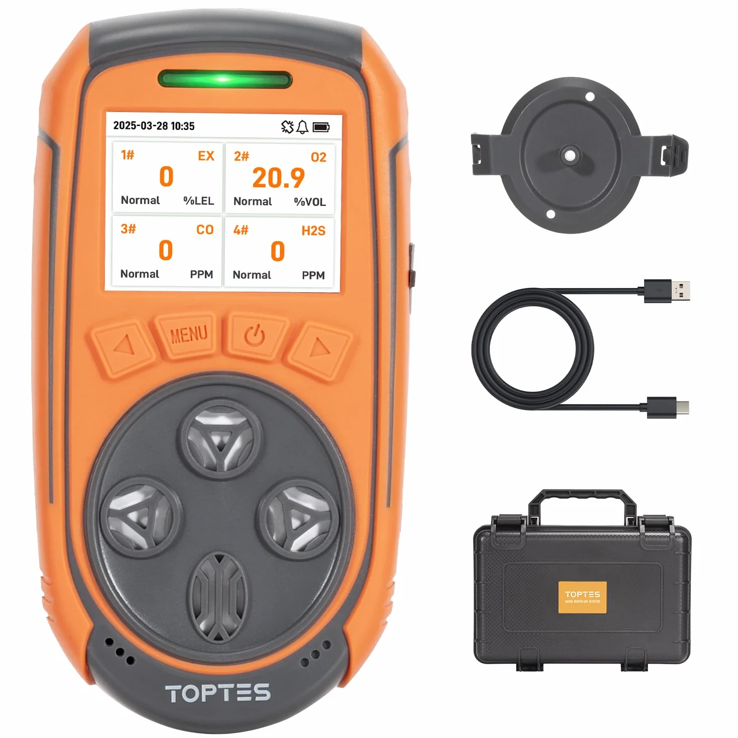 TopTes Guard-863Pro Rilevatore di Gas, Monitor per 4 Gas H2S, CO, LEL e O2, con Schermo a Colori TFT, Sensore O₂ Potenziato (Durata 5 Anni), Esportazione Dati USB, 18h Batteria, per Casa e Lavoro