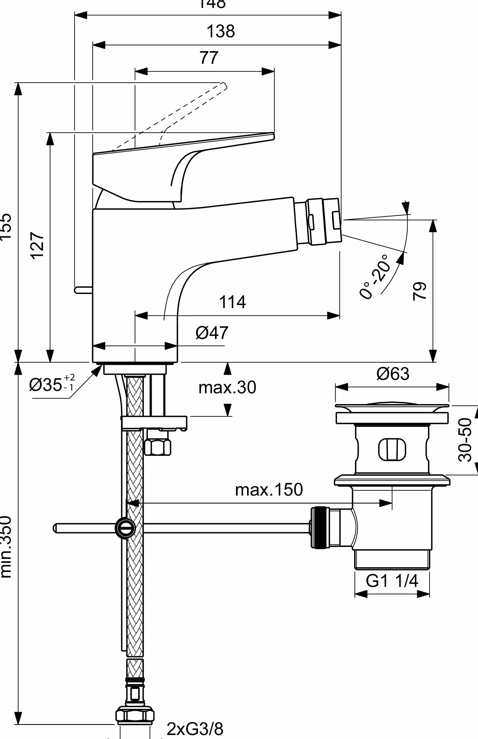 Ideal Standard - Cerabase, Miscelatore bidet con asta di comando, Cromato