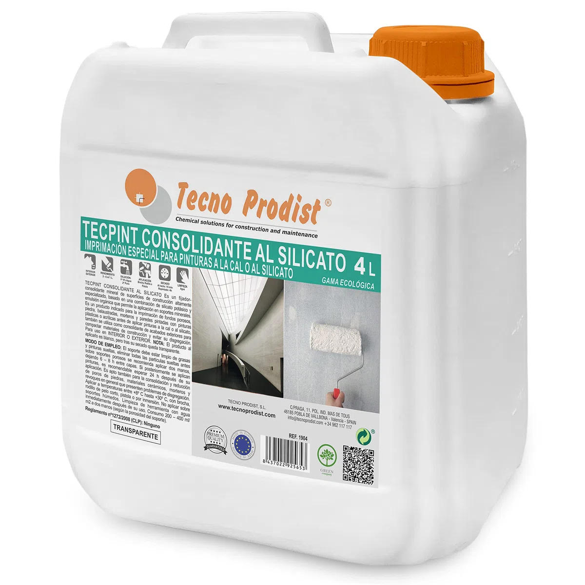 Tecno Prodist TECPINT CONSOLIDATO AL SILICATO Fissatore per superfici edili, primer speciale per pitture a calce o ai silicati, compatta pietra, mattone evitandone la disgregazione (4 Litri)