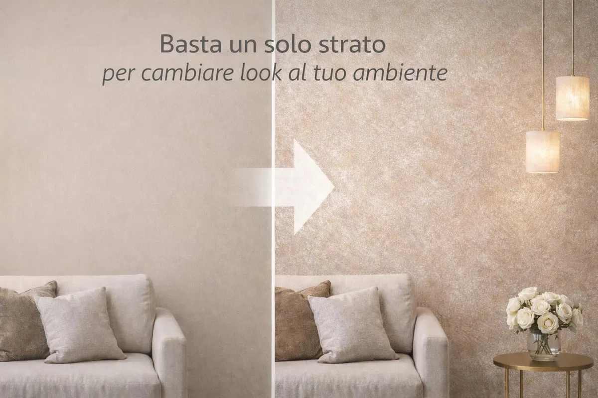 Perla d'Oriente - Pittura Perlata Effetto Sabbiato - Golden Sand | Pittura decorativa perlata per interni, lavabile e antimuffa, resa 25-30 m² con confezione da 2,5 L.