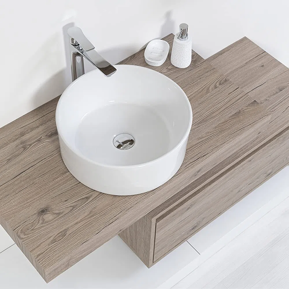 Lavandino Bagno d'Appoggio Tondo in Ceramica Diametro 40 cm Bianco Lucido