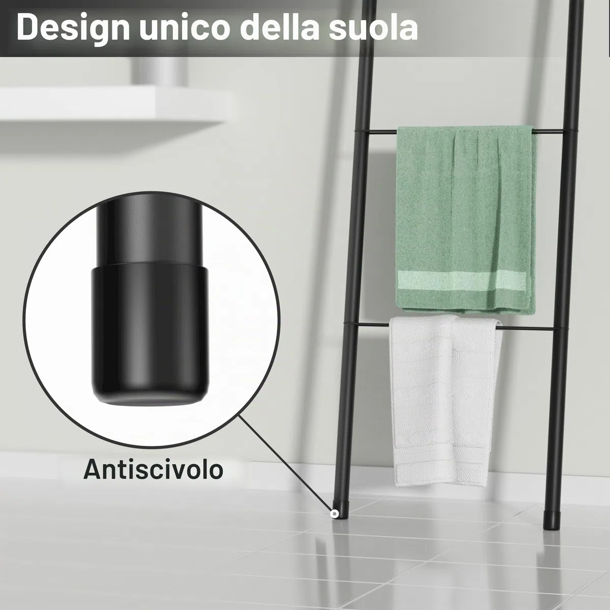 pickpiff Scala in metallo nero, autoportante, da parete, per bagno, soggiorno, cucina, supporto per asciugamani, coperte, coperte (4 ripiani, nero)