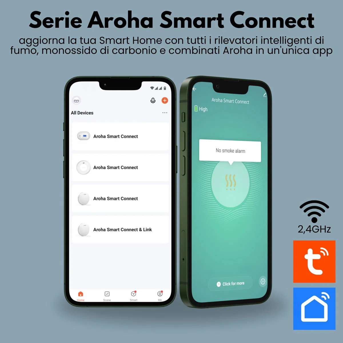 Aroha Smart Connect Rilevatore di Fumo WiFi - Batteria da 10 Anni, Sensore Fumo WiFi Con App Tuya & Smartlife - Allarme Anticendio - 2 pezzi
