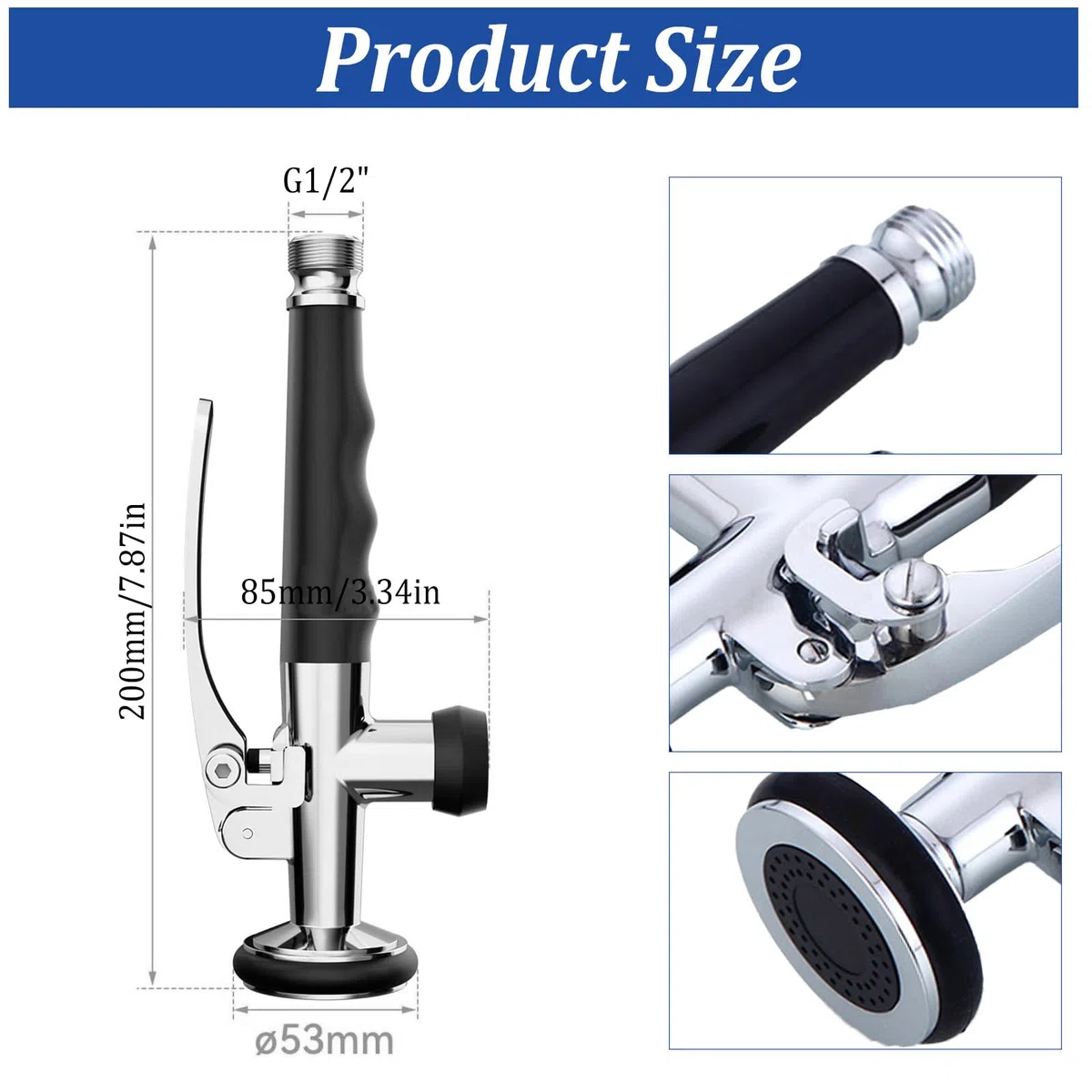Profi Gastro - Doccetta di ricambio in acciaio INOX da 1/2", con staffa di bloccaggio, per doccetta a pendolo Gastro, colore: Argento