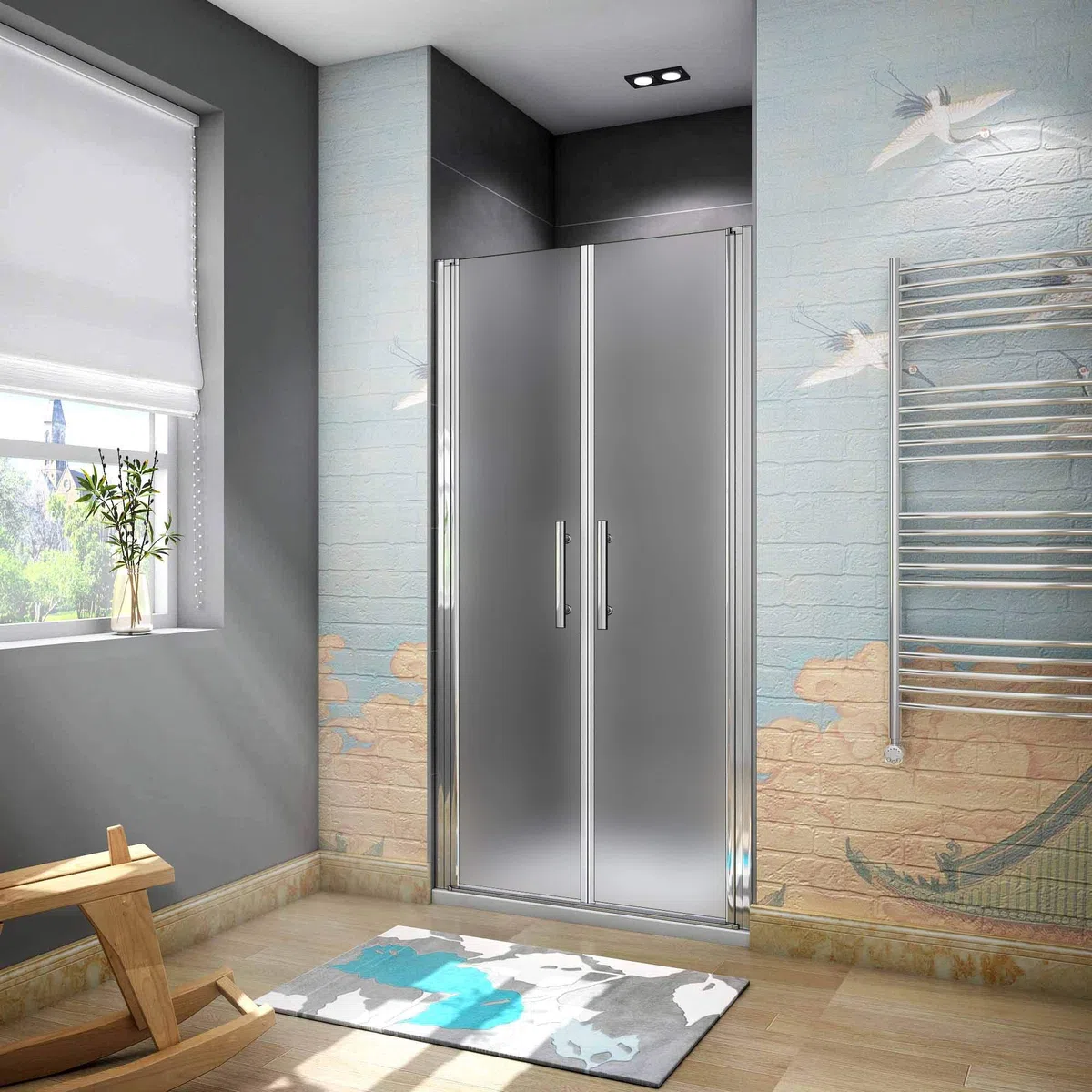 Box Doccia Per Nicchia Doppia Porta Battente Saloon In Vetro 6mm Temperato Opaco/Satinato Anticalcare 100x195cm