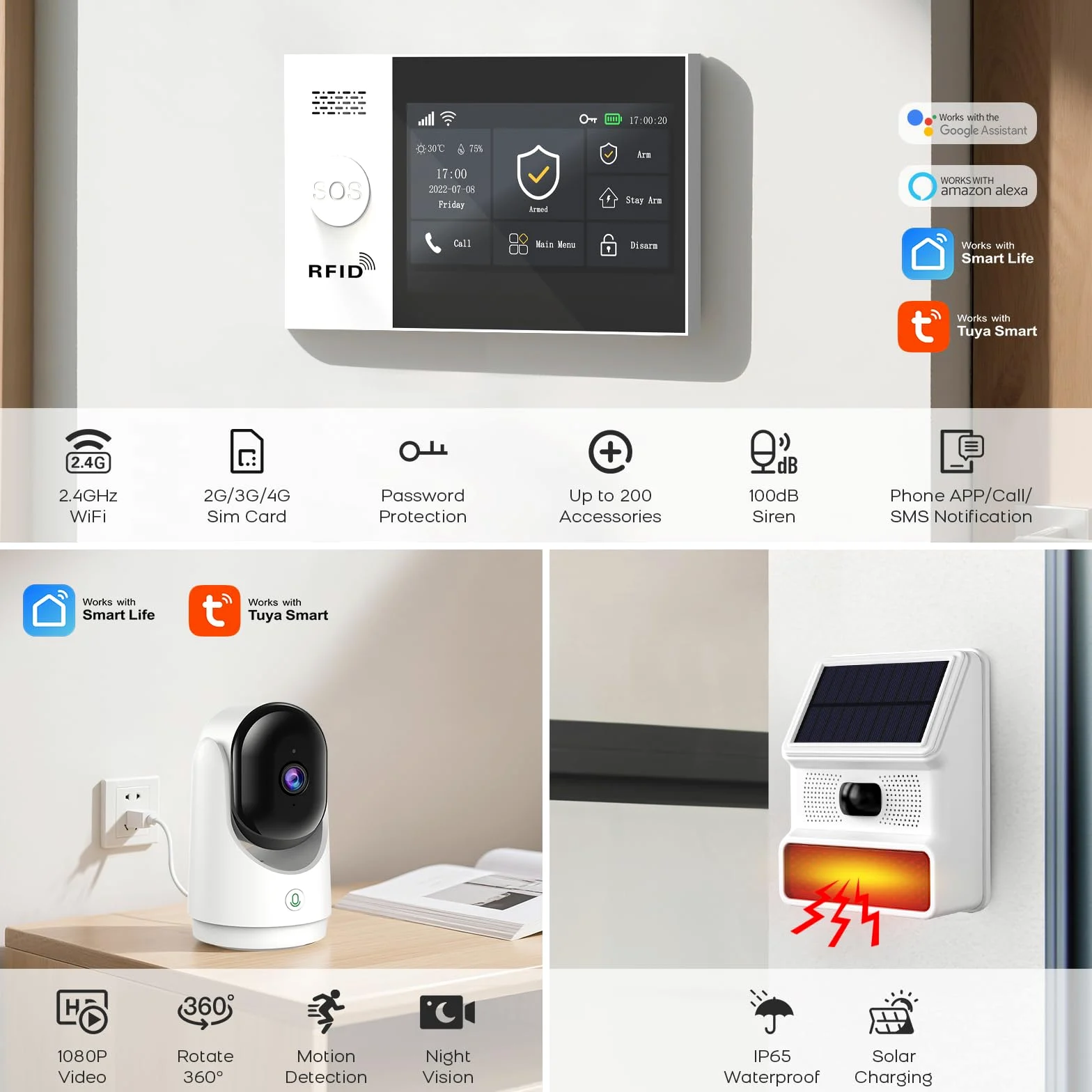 XNY 4.3'' Schermo Tattile Completo Allarme Casa Senza Fili con Telecamera, Allarme Casa 4G/WiFi, Antifurto Casa Wireless con APP, Sirena Esterna, Sensore di movimento, Sensore Porta, Telecomando