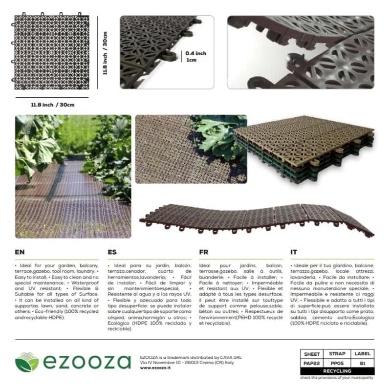 Ezooza MultiFlex – 22 Piastrelle Drenanti Flessibili per Esterni (2 m²), 30x30 cm, Plastica Riciclata, Colore: Beige