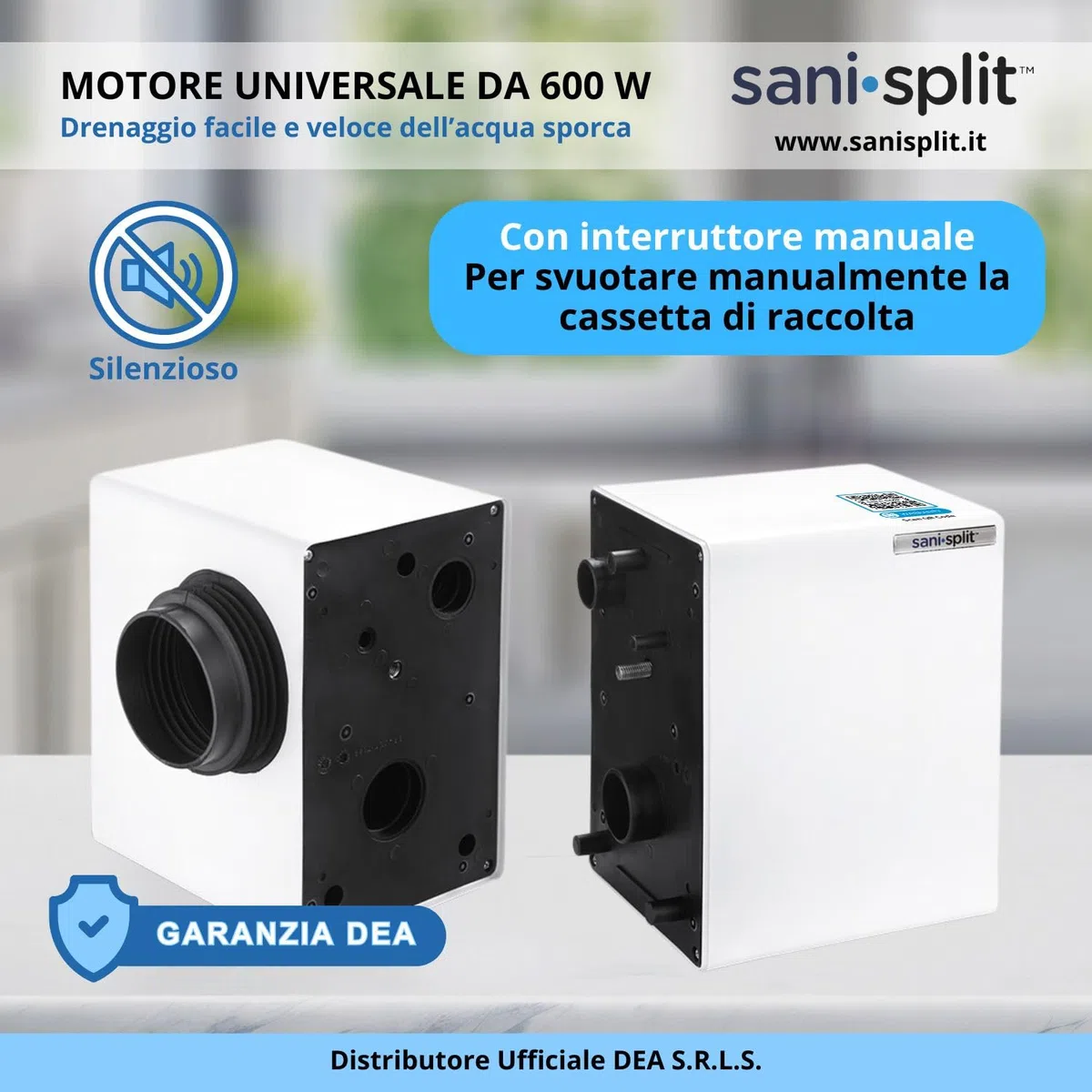 Trituratore WC Maceratore Sanitario SANISPLIT 1 WC Universale Bagno Pompa Scantinato Acque Reflue Water Divisibile Garanzia Italia DEA con Split Gel Disincrostante