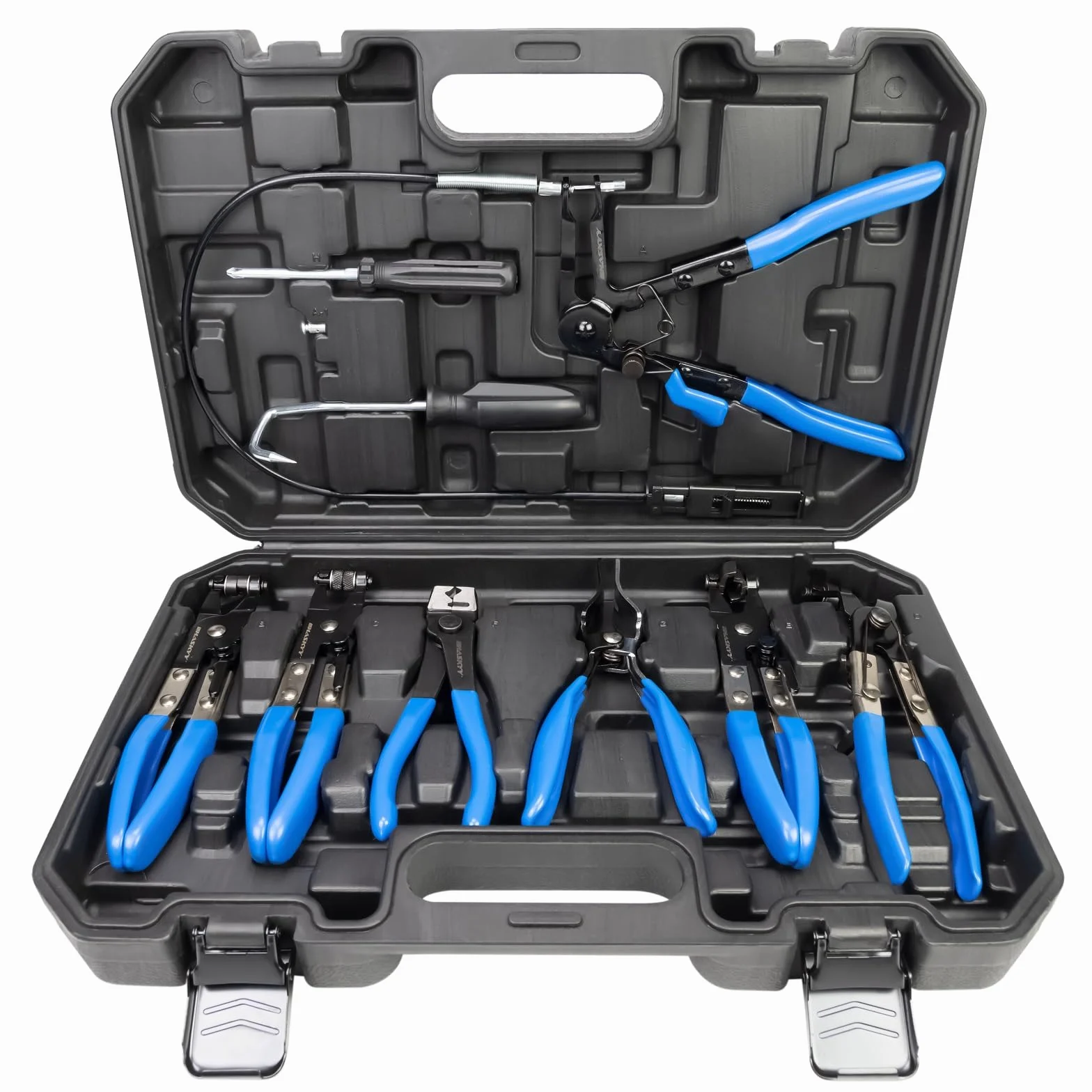 HASKYY Set di 11 pinze per fascette stringitubo incl. valigetta, set di pinze speciali con cavo Bowden e fascette a molla