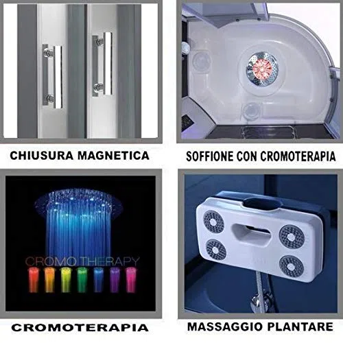 Bagno Italia Cabina doccia idromassaggio box semicircolare 6 getti multifunzione 120x80 cm con bluetooth