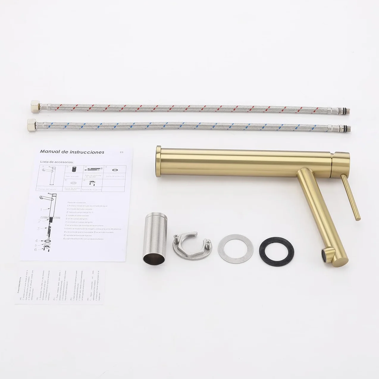 Rubinetto Lavabo Alto Oro, Angolo di Uscita Dell'acqua Umanizzato, Miscelatore Monocomando da Appoggio per Bagno, Acciaio Inox 304, Acqua Calda e Fredda, Aeratore Rimovibile