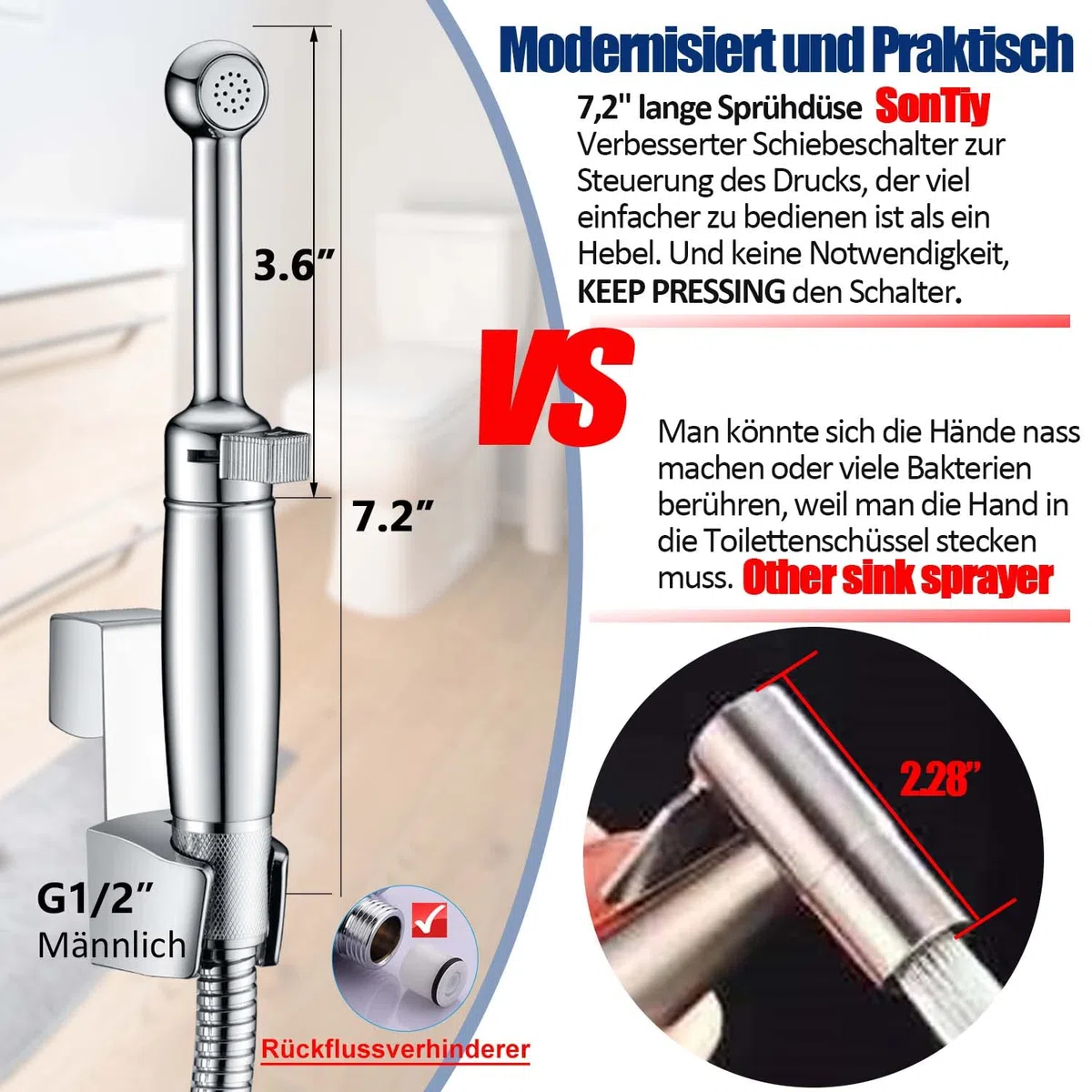 SonTiy - Set di doccetta per bidet in ottone, con pressione regolabile e supporto, per WC, igiene personale e pulizia dei pannolini