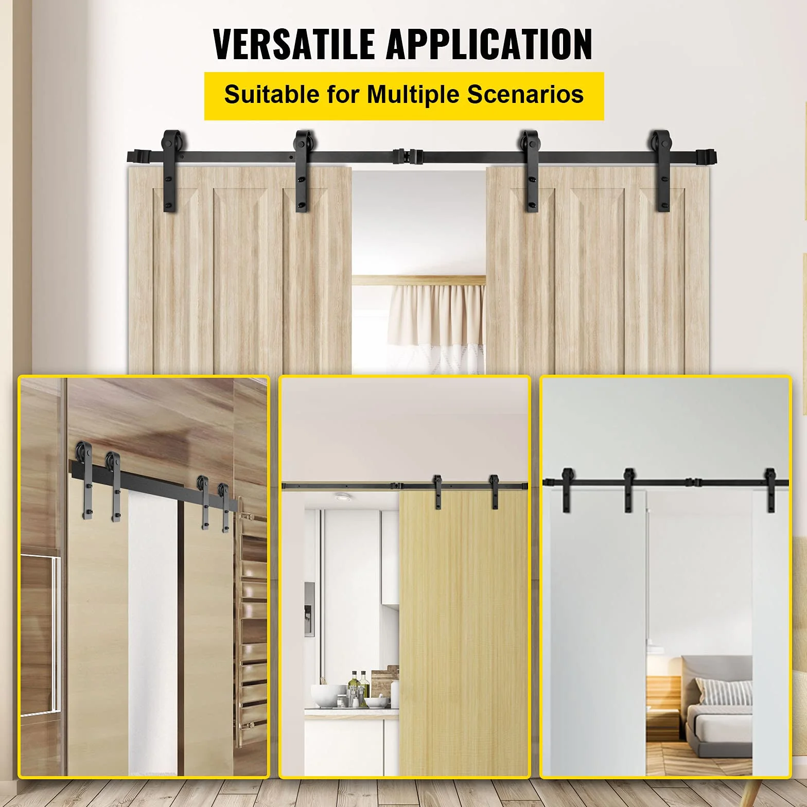 VEVOR gcm-do2 scorrevole 3,5 m, kit hardware doppio portante 150 kg, binario per fienile in acciaio al carbonio, spessore 4-4,5 cm e pannello porta largo 1,8 m, nero