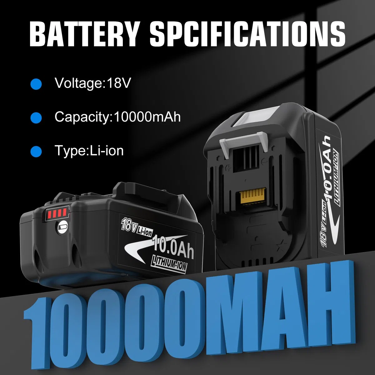 2X 10.0Ah Ricambio per Makita Batteria 18V per BL1860B BL1850B BL1850 BL1860 BL1845 BL1840 e LXT-400 con indicatore LED