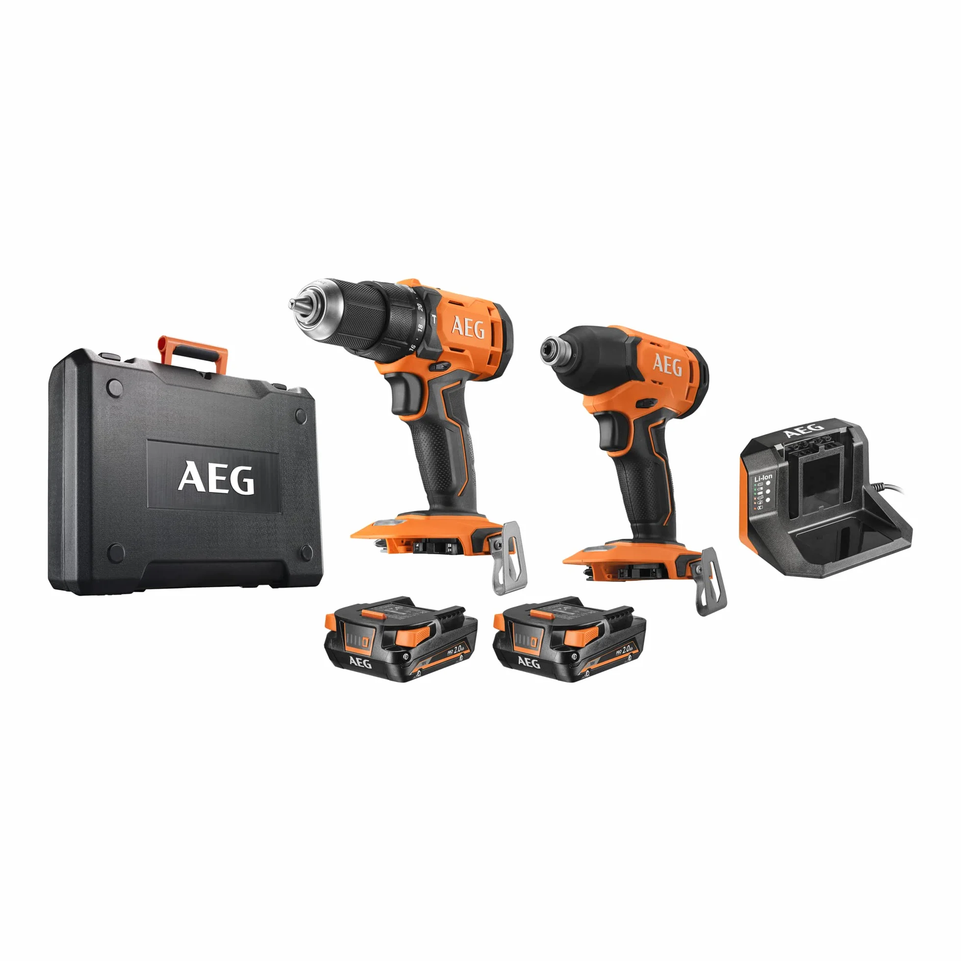 AEG JP18I2-202C Kit con Trapano a Percussione 18V, Avvitatore a Impulsi, 2 Batterie 2.0Ah, BL18S 18V Caricabatterie