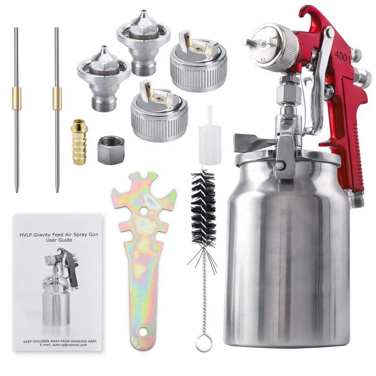 CarBole Pistola a Spruzzo a Aspirazione: Sistema Professionale a Spruzzo d'aria per Camion, Recinzione di Mobili, 1000 cc, Tazze di Vernice con Ugello da 1,3 mm, 1,8 mm, 2,0 mm (Rosso)