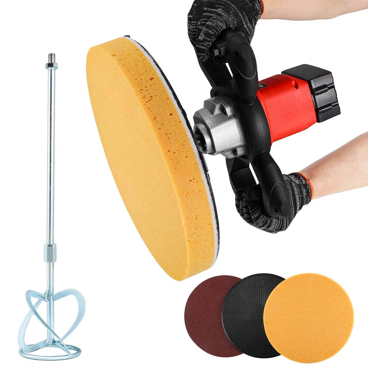 NEWTRY Levigatrice senza fili per malta da muratore, Cazzuola lisciante per intonaco portatile per rifiniture murali, betoniera multifunzione, con dischi di ricambio in carta vetrata spugnosa 220V CE