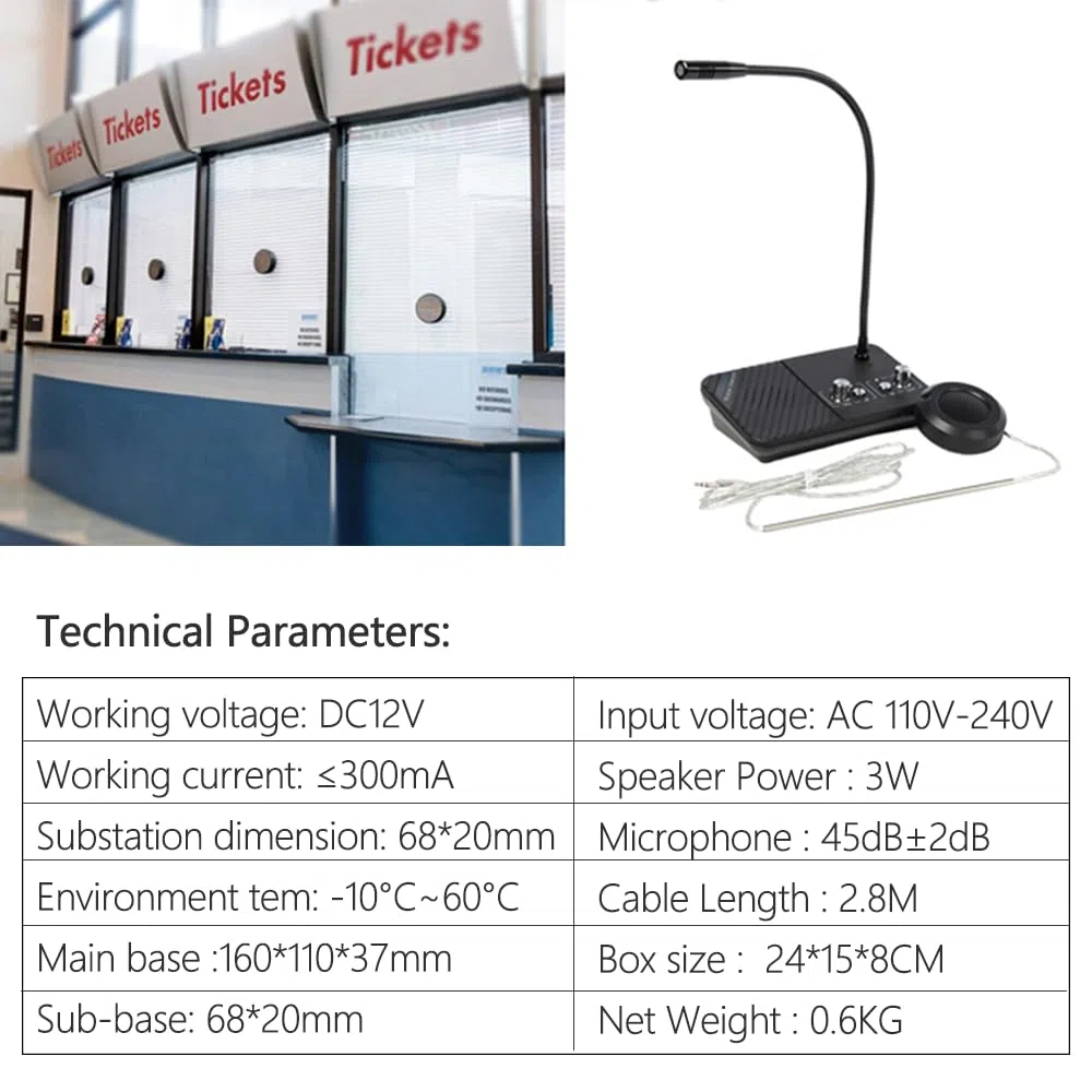 3 Watt Citofono Da Finestra, Interfono Finestra, Citofono Da Banco Bidirezionale,Microfono Interfono Ufficio,Citofono Per Ufficio,Microfono Vetro Sportello(2 Way/Funzione Silenziosa/Anti-Interferenza)