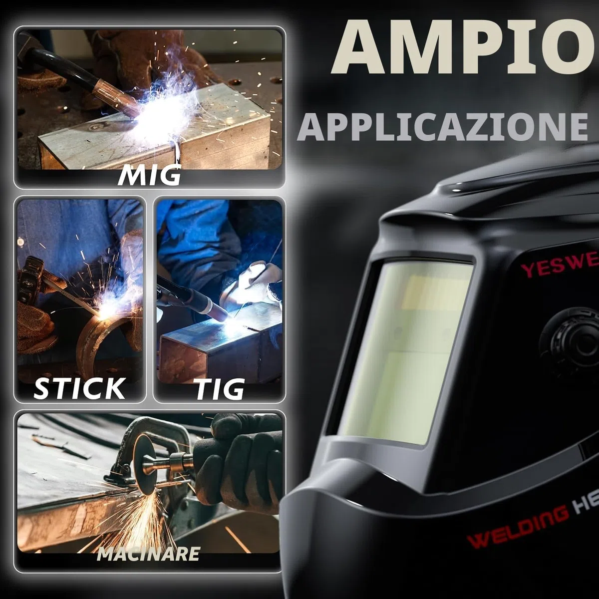 YESWELDER Casco per Saldatura True Color, Maschera per Saldatura Oscuramento Automatico Blocco della Luce Blu, Casco Saldatore 4/9-13 ampia schermatura per ARC MIG TIG