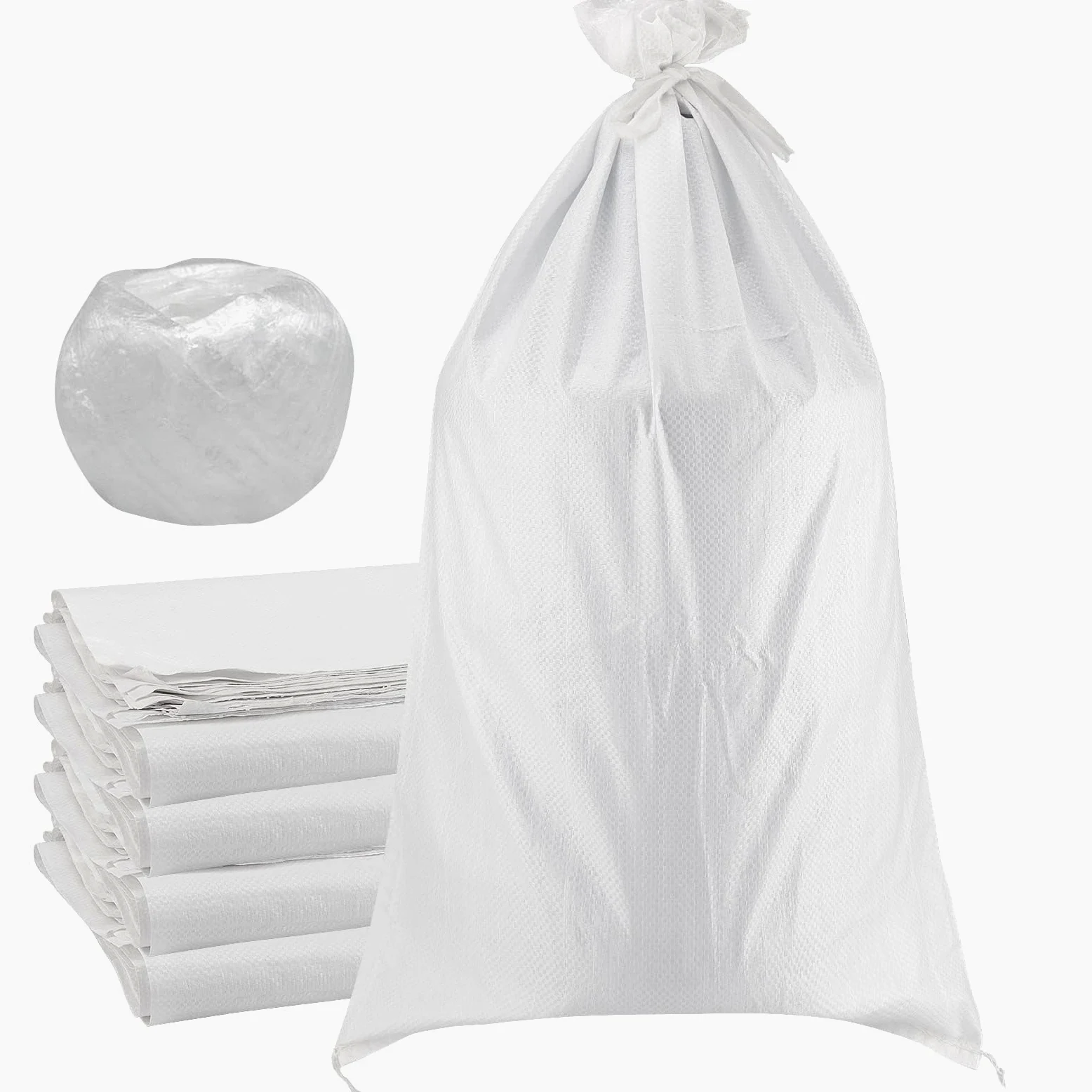 SEUNMUK 50 Sacchi di Sabbia Vuoti 45 x 77 cm in Polipropilene Bianco, Antiallagamento per Protezione Inondazioni, con Fascette da 20 m