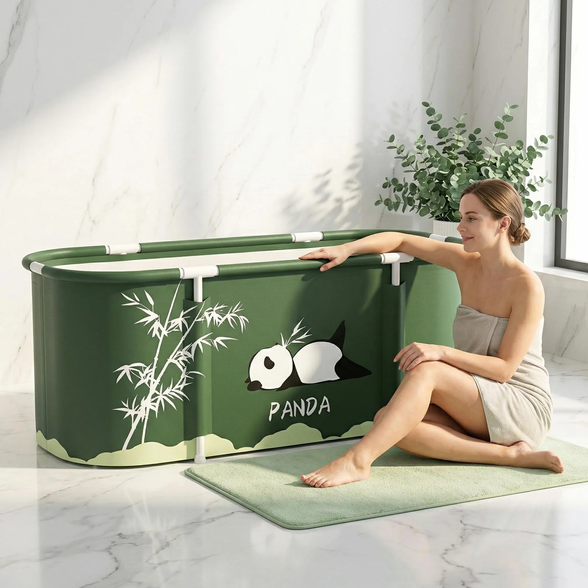 Vasca da bagno pieghevole per adulti, vasca da bagno mobile isolata a 6 strati, 115 x 50 cm, con cuscino per seduta, tubo di scarico e borsa da trasporto, vasca da bagno pieghevole riutilizzabile per
