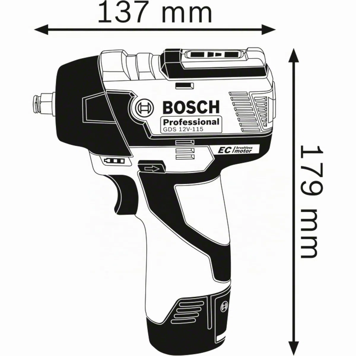 Bosch Professional 12V System Avvitatore a massa battente a batteria GDS 12V-115 (coppia max. 115 Nm, n. di colpi 0-3.100 bpm, incl. inserto L-BOXX, batteria/caricabatteria non incl.)