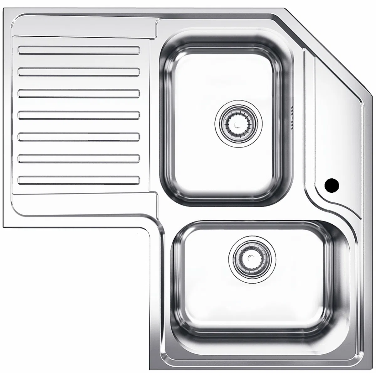 Lavello da Cucina Angolare FHULLER ROAN2B90, 83x83 cm, 2 Vasche, Acciaio Inox con Gocciolatoio
