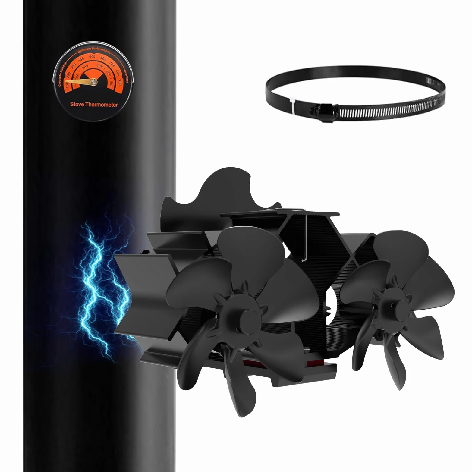 MERTTURM Ventola per Stufa da Tubo con Doppio Motore, Ventilatore Magnetico 12 Pale, Flusso D'aria più Ampio, Circolazione Silenziosa del Calore,Ventilatore Senza Elettricità per Ceppi/Vamino/Pellet